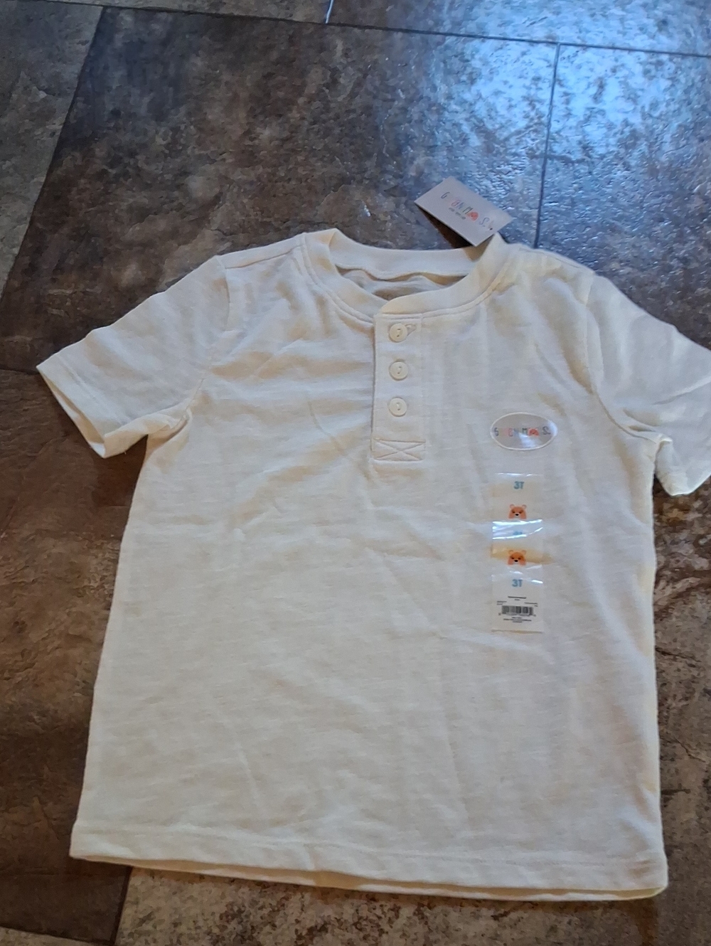 Garanimals 3T Ivory Cream Short Sleeve Henley Shirt Toddler Boys